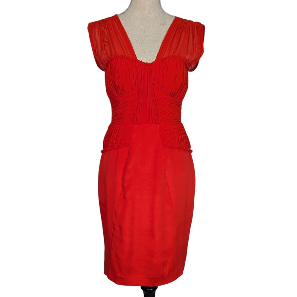 Paul Smith Black Label Red Silk Ruched Cocktail Dress EU 46 Designer